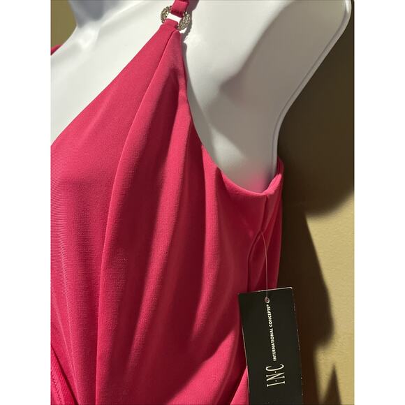 INC NEW Women’s Pink Fuchsia Tank Blouse Faux Wrap Rhinestone accent M Dressy - Picture 7 of 10